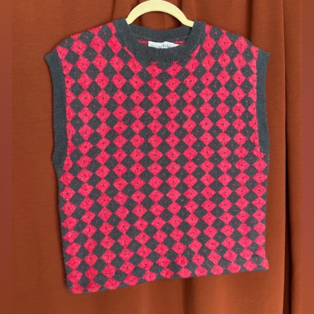 Vintage Wool Scottish Harlequin Patterned Print Sweater Vest
